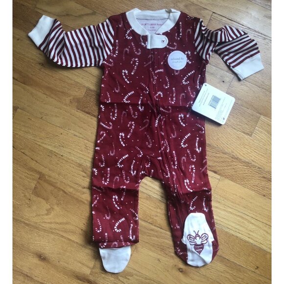 🆕Burts Bees 6-9M Red Candy Canes Sleep & Play - Picture 1 of 7
